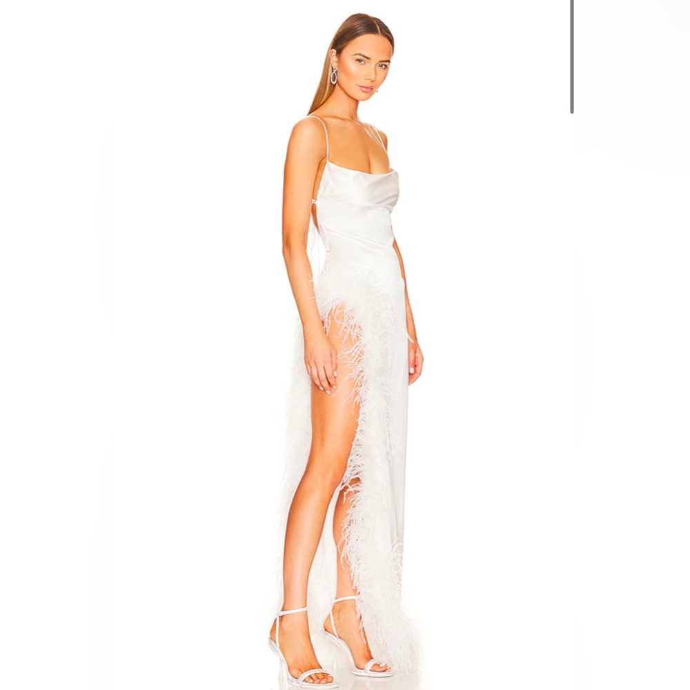 ✨✨NWT Retrofete Priscilla Satin Ostrich Feather Trimmed High Slit Dress dress✨✨